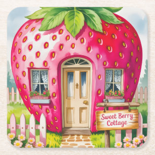 Porta-copo De Papel Quadrado Casa da Doce Baga" Casa de Morango Caprichosa