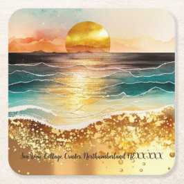 Porta-copo De Papel Quadrado Casa de férias personalizada do pôr do sol costeir