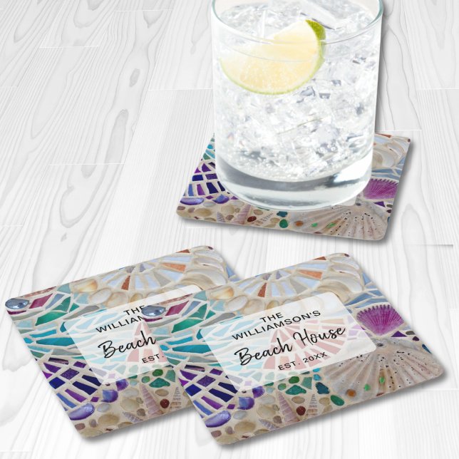 Porta-copo De Papel Quadrado Casa de praia personalizada (Criador carregado)