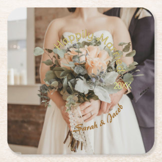 PORTA-COPO DE PAPEL QUADRADO CASADOS FELIZES AMARELO VERDE PASTEL MARROM FOTO A