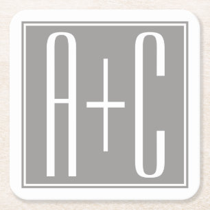 Porta-copo De Papel Quadrado Casais Initails ou Outro Texto   Cinzas brancas