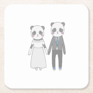 Porta-copo De Papel Quadrado Casal de Noivos Panda Fofo – Noiva & Noivo Kawaii