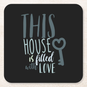 Porta-copo De Papel Quadrado Casal Presente Esta Casa Está Cheio De Amor