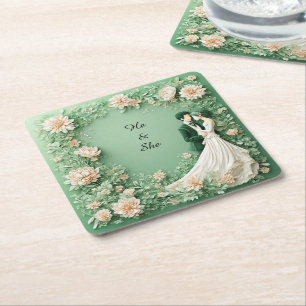 Porta-copo De Papel Quadrado Casal Romântico de Casamento