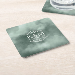 Porta-copo De Papel Quadrado Casamento Aquarela Verde ID654