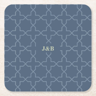 Porta-copo De Papel Quadrado Casamento Azul com Padrão de Trabalho de Latência
