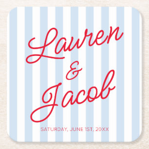 Porta-copo De Papel Quadrado Casamento Azul Moderno Mínimo Minimalista Listras