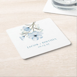 Porta-copo De Papel Quadrado Casamento Azul Poento Chic Moderno e Elegante