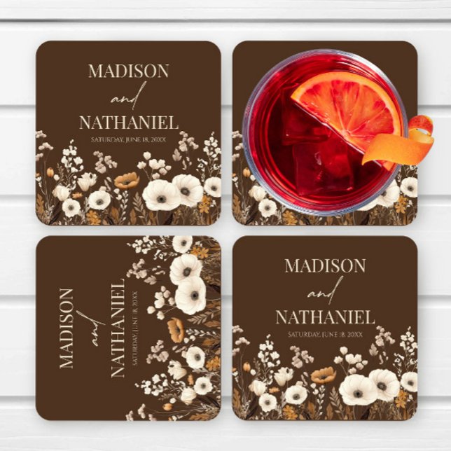 Porta-copo De Papel Quadrado Casamento Boho Jardim Floral Flor Silvestre Selvag (Criador carregado)