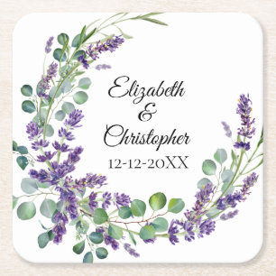 Porta-copo De Papel Quadrado Casamento Boho Personalizado Lavanda Eucalipto