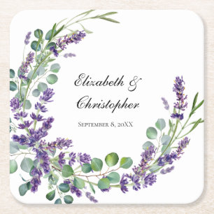 Porta-copo De Papel Quadrado Casamento Boho Personalizado Lavanda Eucalipto