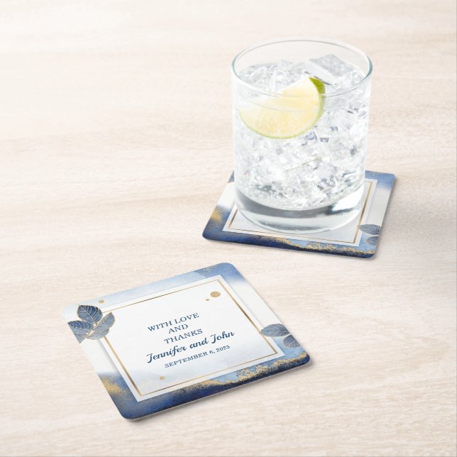 Porta-copo De Papel Quadrado Casamento Botânico de Folhas Douradas Elegantes (Insitu)