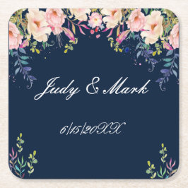 Porta-copo De Papel Quadrado Casamento Botânico Floral Rosa de Elegância Modern