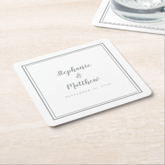 Porta-copo De Papel Quadrado Casamento Branco Cinza Simples Moderno Minimalista