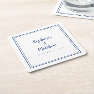 Porta-copo De Papel Quadrado Casamento Branco e Azul Simples Minimalista Modern