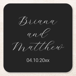 Porta-copo De Papel Quadrado Casamento Branco Negro de Caligrafia Minimalista