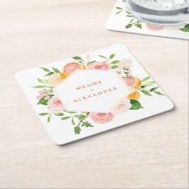 Porta-copo De Papel Quadrado Casamento Citrus Watercolor