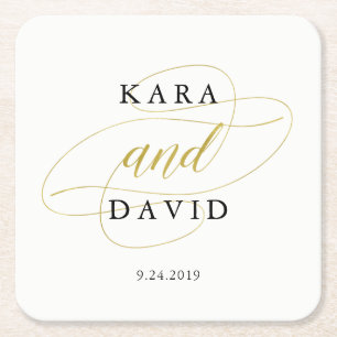 Porta-copo De Papel Quadrado Casamento Clássico Dourado Glamorous Faux