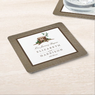 Porta-copo De Papel Quadrado Casamento com Árvore de Monograma Russo do País e