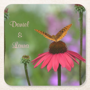 Porta-copo De Papel Quadrado Casamento com Borboleta de Jardim