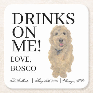 Porta-copo De Papel Quadrado Casamento com Cachorro ouro