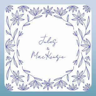 Porta-copo De Papel Quadrado Casamento com Flor Silvestre Azul Mediterrâneo