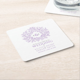 Porta-copo De Papel Quadrado Casamento com monograma de desenho em forma de cír