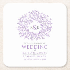 Porta-copo De Papel Quadrado Casamento com monograma de desenho em forma de cír