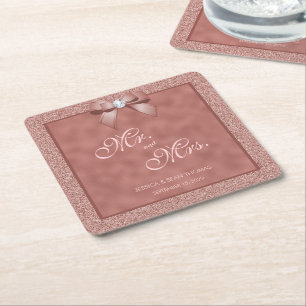 Porta-copo De Papel Quadrado Casamento com rosa Dourado e Na moda