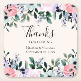 Porta-copo De Papel Quadrado Casamento Cor Floral Rosa Púrpura e Verde