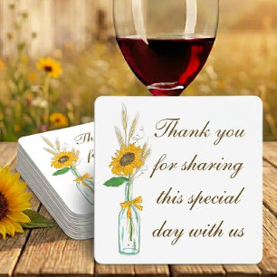 Porta-copo De Papel Quadrado Casamento Country Boho Girassol Floral Amarelo