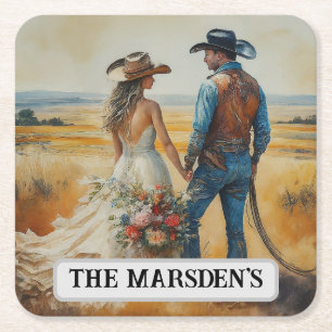 Porta-copo De Papel Quadrado Casamento Country Western Aquarela