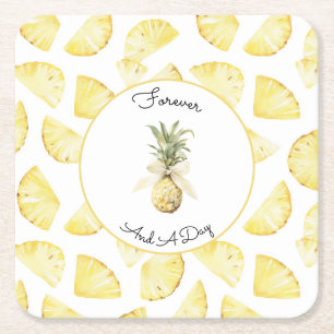 Porta-copo De Papel Quadrado Casamento de Abacaxis Amarelos Tropicais