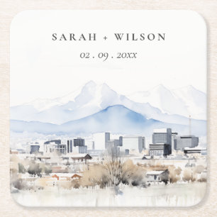 Porta-copo De Papel Quadrado Casamento de Aquarela de Utah, no lago de sal míni