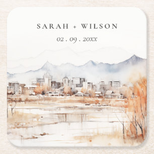 Porta-copo De Papel Quadrado Casamento de Aquarela de Utah, no lago de sal míni