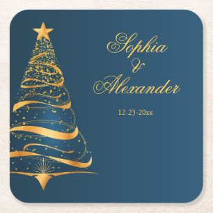 Porta-copo De Papel Quadrado Casamento de Árvore de Natal do Ouro Chic Elegant