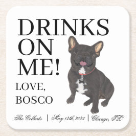 Porta-copo De Papel Quadrado Casamento de Black Brindle Frenchie French Bulldog