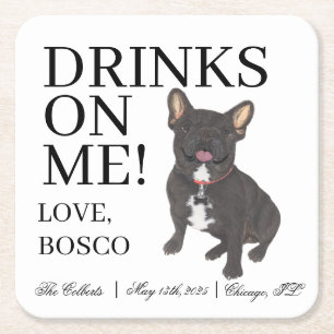 Porta-copo De Papel Quadrado Casamento de Black Brindle Frenchie French Bulldog