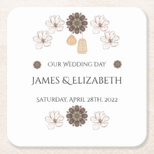 Porta-copo De Papel Quadrado Casamento de Boho Floral Rustico Minimalista 