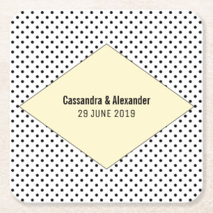 Porta-copo De Papel Quadrado Casamento de Bolinhas Modernas Amarelas