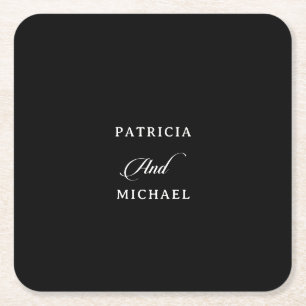 Porta-copo De Papel Quadrado Casamento de Caligrafia Clássico Preto e Branco