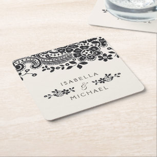 Porta-copo De Papel Quadrado Casamento de colar elegante e preto