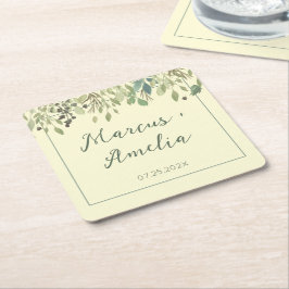 Porta-copo De Papel Quadrado Casamento de Creme Moderno e Eucalyptus