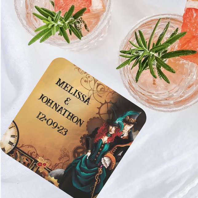 Porta-copo De Papel Quadrado Casamento de Elegância Vitoriano Steampunk (Criador carregado)