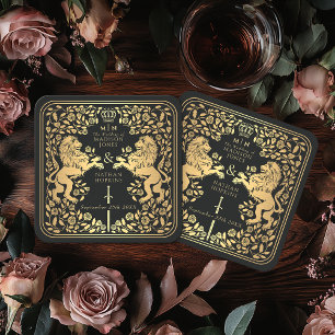 Porta-copo De Papel Quadrado Casamento de Espadas Medieval do Leão Real Negro