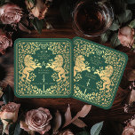 Porta-copo De Papel Quadrado Casamento de Espadas Medieval do Leão Real Verde<br><div class="desc">Adicione charme real à sua capa de sopa! Estas portas copos de casamento personalizadas apresentam um leão majestoso e design floral com seus nomes e monograma, tudo em ouro luxuoso contra um fundo verde. Perfeito para uma celebração de fantasia medieval com elegância eterno! O ouro apresentado nesta rubrica NÃO é...</div>