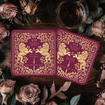 Porta-copo De Papel Quadrado Casamento de Espadas Medieval do Leão Real Vermelh<br><div class="desc">Adicione charme real à sua capa de sopa! Estas portas copos de casamento personalizadas apresentam um leão majestoso e design floral com seus nomes e monograma, tudo em ouro luxuoso contra fundo vermelho. Perfeito para uma celebração de fantasia medieval com elegância eterno! O ouro apresentado nesta rubrica NÃO é folha...</div>