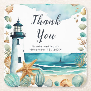 Porta-copo De Papel Quadrado Casamento de Farol Náutico