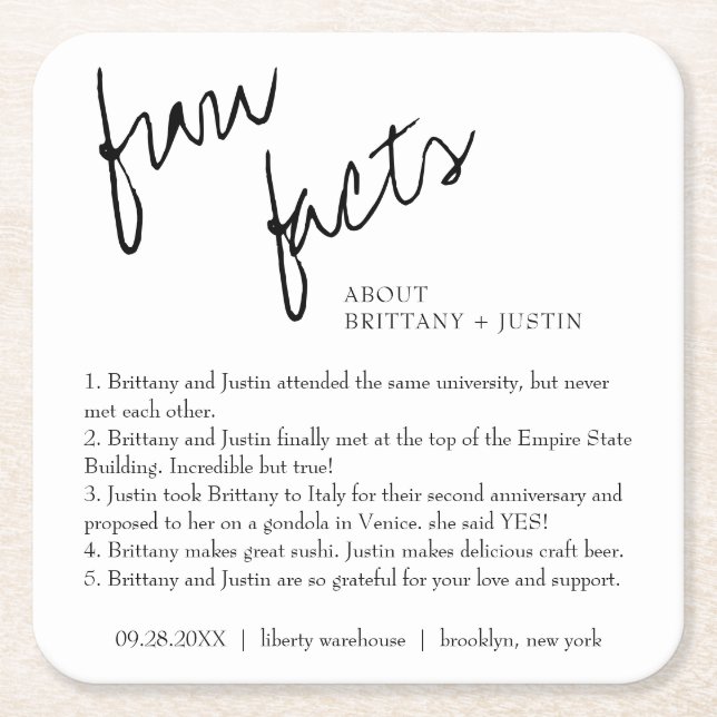 Porta-copo De Papel Quadrado Casamento de Fatos Brancos e Negros Simples Modern (Frente)