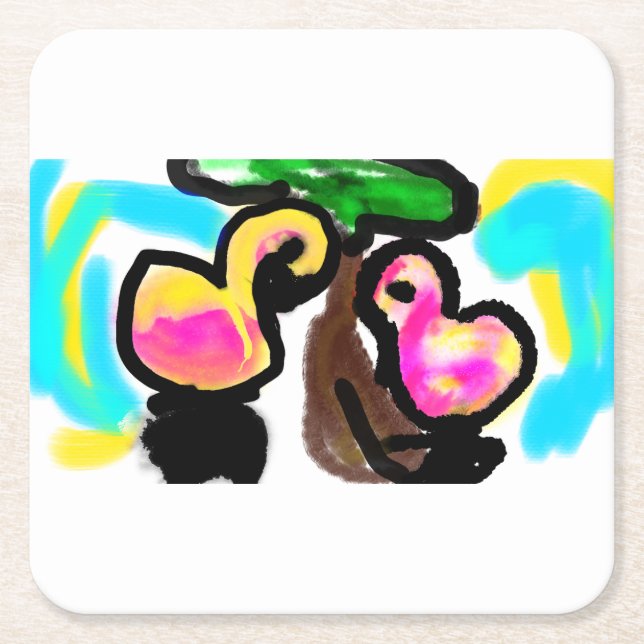 Porta-copo De Papel Quadrado Casamento de flamingos Rosa (Frente)